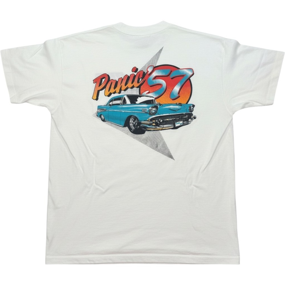 Vintage Fruit of the Loom Panic 57 Chevy Graphic T-Shirt XL White Made in USA